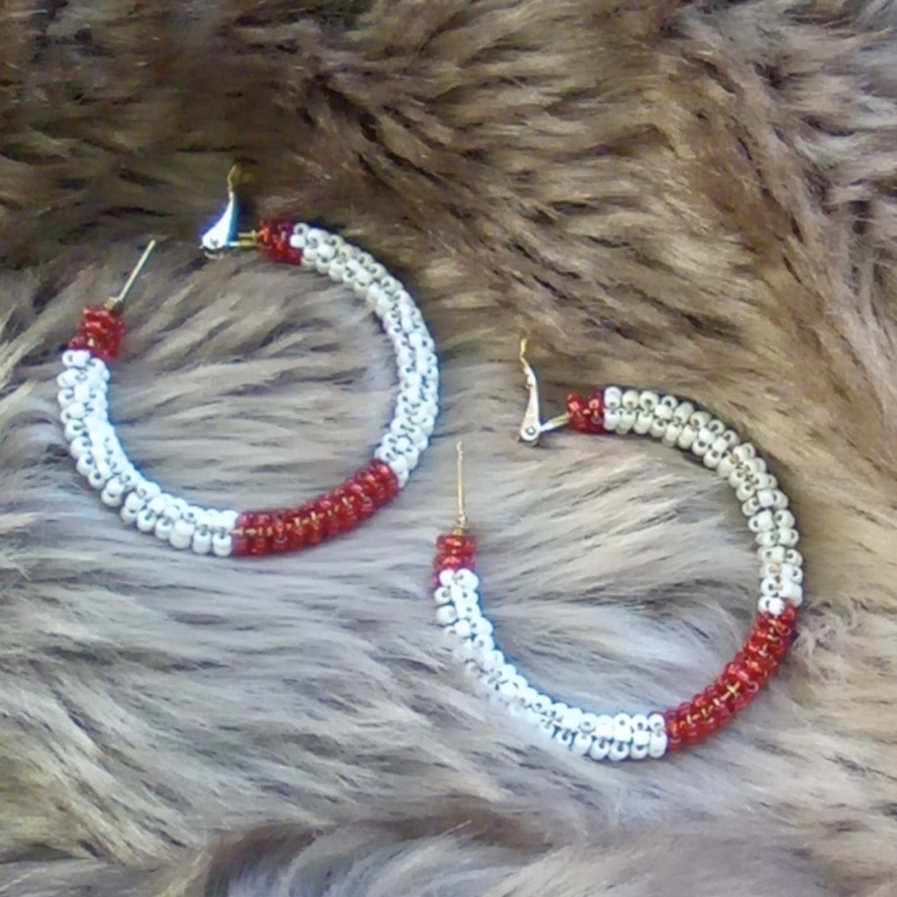 Red + White Hoop Earrings NWT